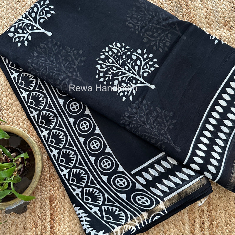 Black Chanderi Silk Printed Saree CPS035