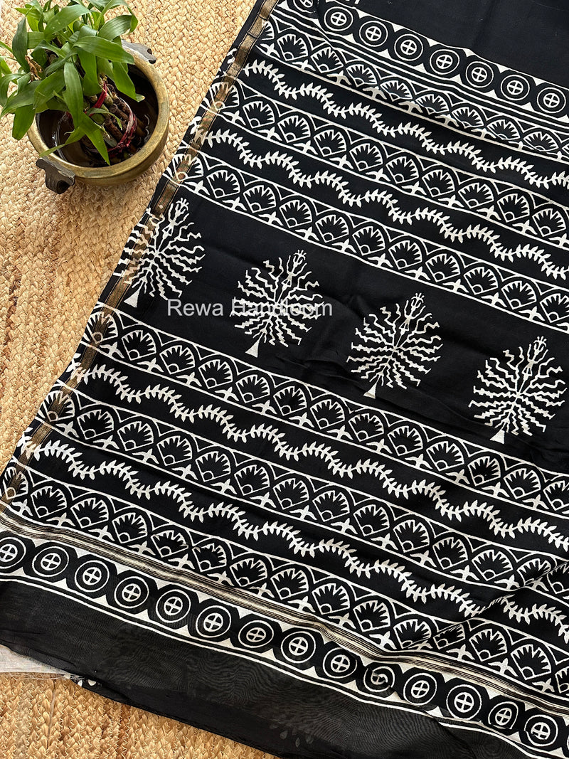 Black Chanderi Silk Printed Saree CPS035