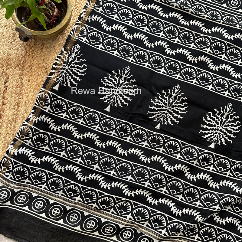 Black Chanderi Silk Printed Saree CPS035