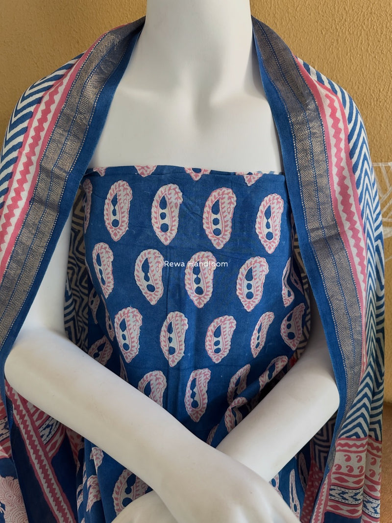 Blue-Pink Indigo Bagh Print Suit BCI057