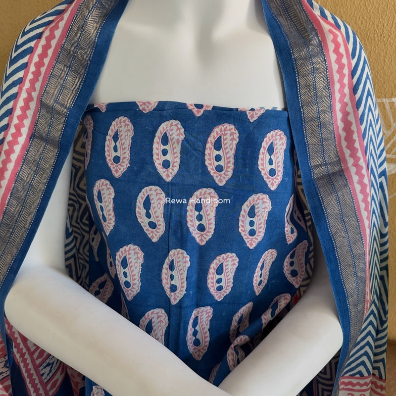 Blue-Pink Indigo Bagh Print Suit BCI057