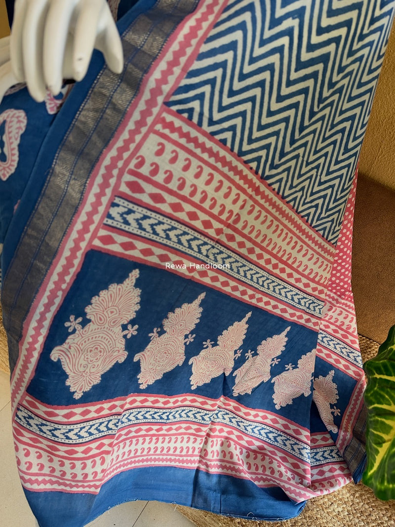 Blue-Pink Indigo Bagh Print Suit BCI057