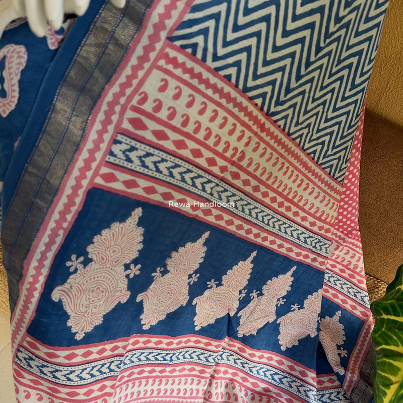 Blue-Pink Indigo Bagh Print Suit BCI057