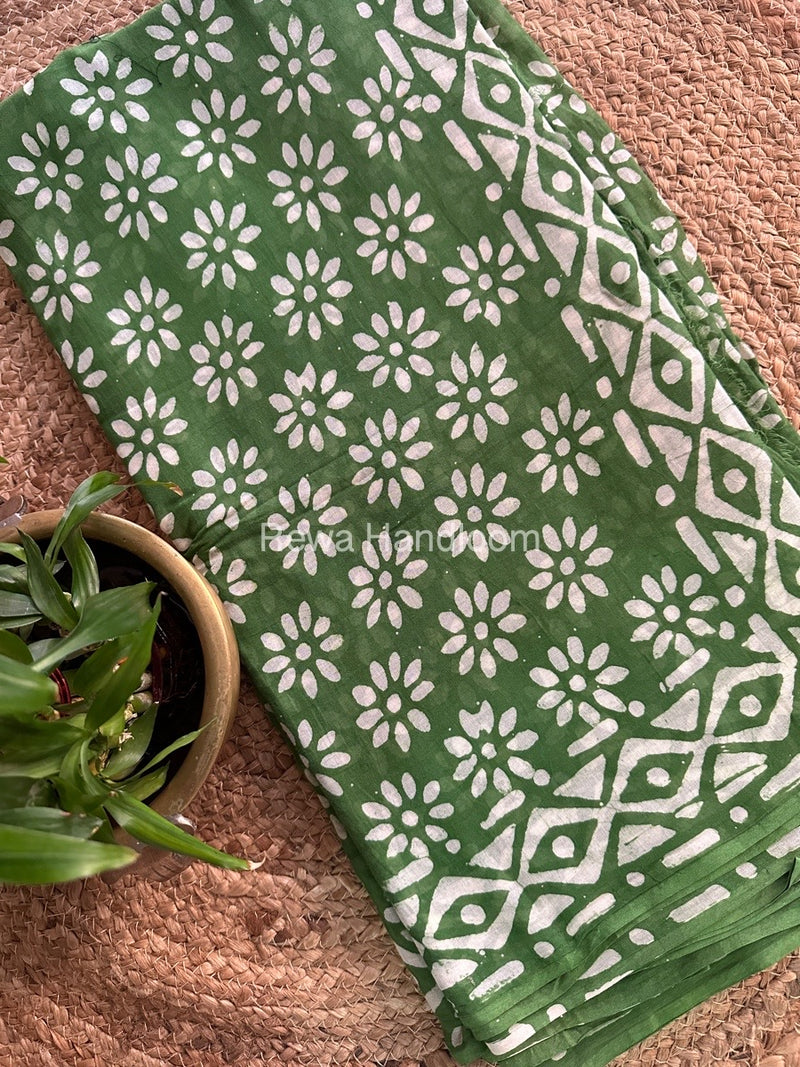 Green Cotton Printed Saree CS020