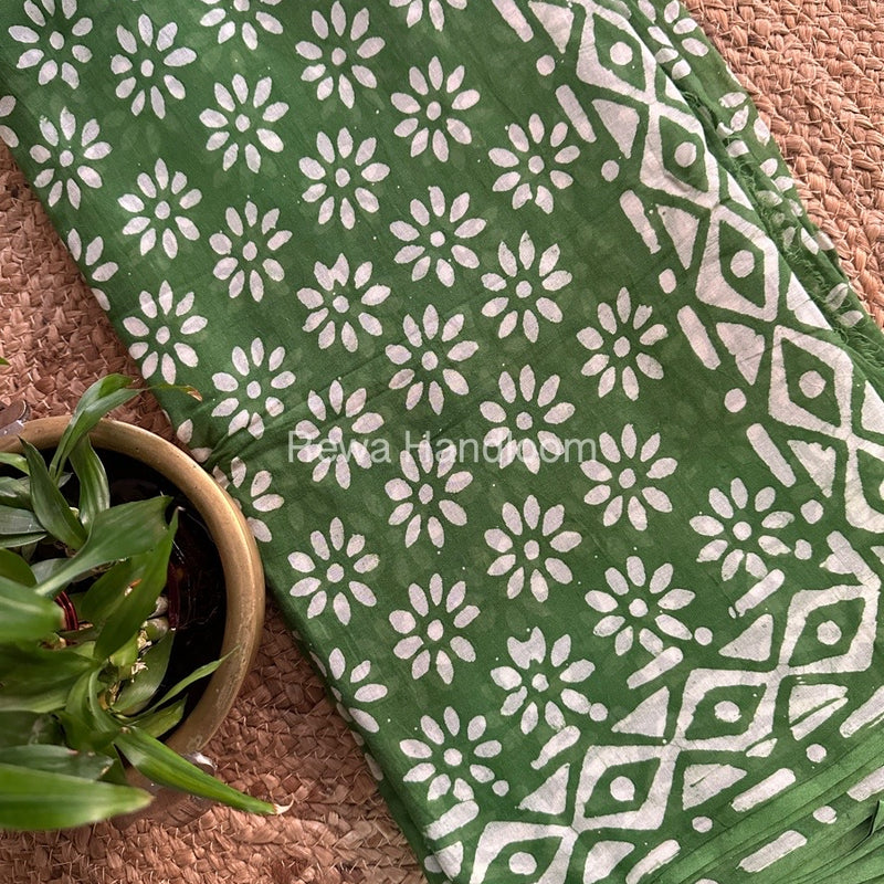 Green Cotton Printed Saree CS020