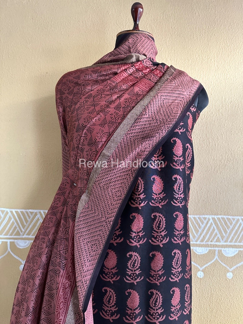 Maheshwari Black Bagh Print Suit BSP0182