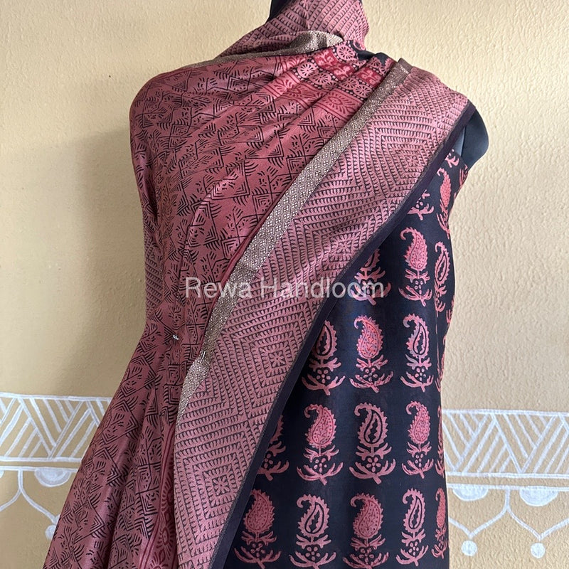 Maheshwari Black Bagh Print Suit BSP0182