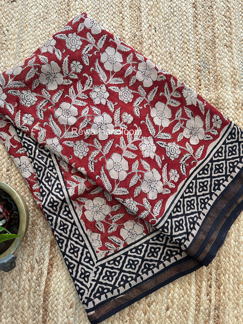 Red Chanderi Silk Printed Saree CPS057