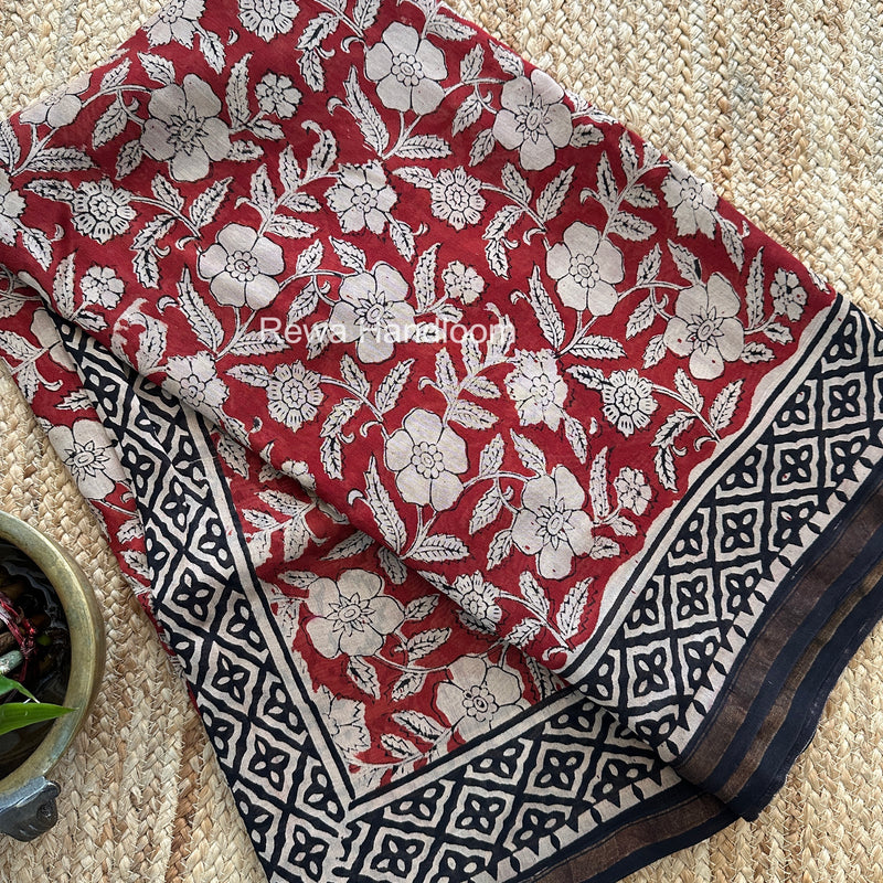Red Chanderi Silk Printed Saree CPS057