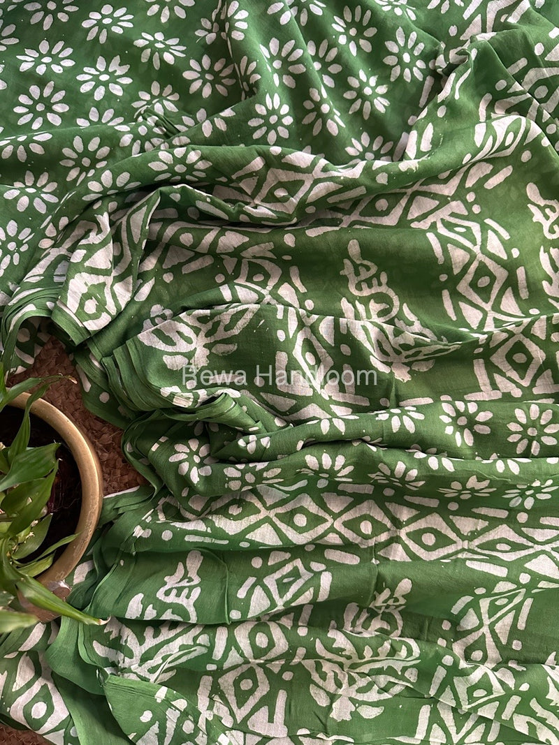 Green Cotton Printed Saree CS020