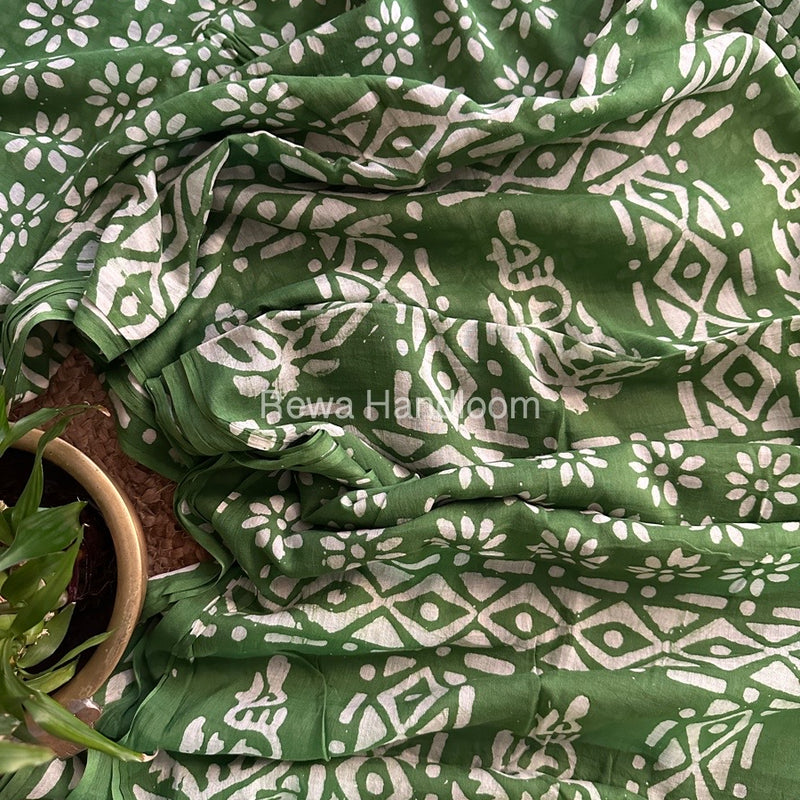 Green Cotton Printed Saree CS020