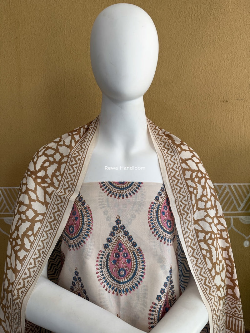 White-Brown Indigo Bagh Print Suit BCI031