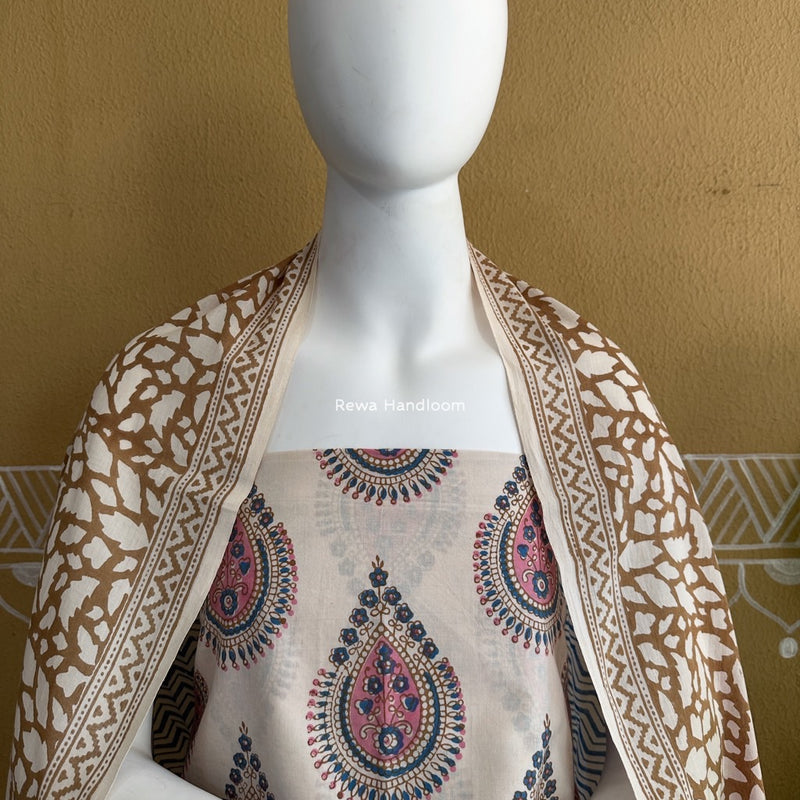 White-Brown Indigo Bagh Print Suit BCI031