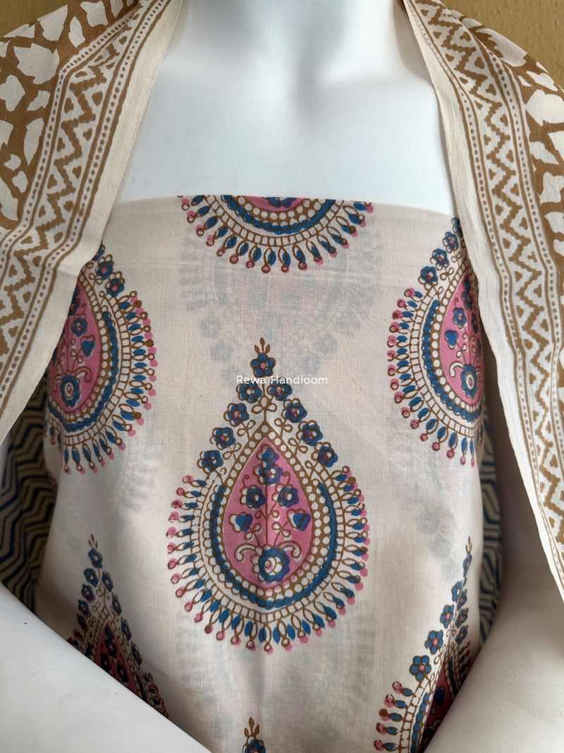 White-Brown Indigo Bagh Print Suit BCI031