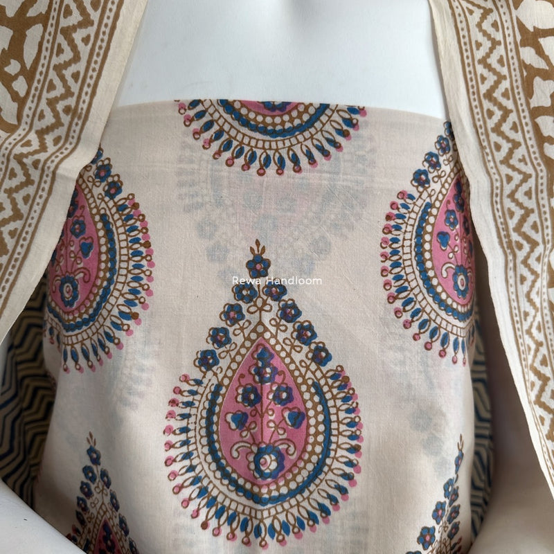 White-Brown Indigo Bagh Print Suit BCI031