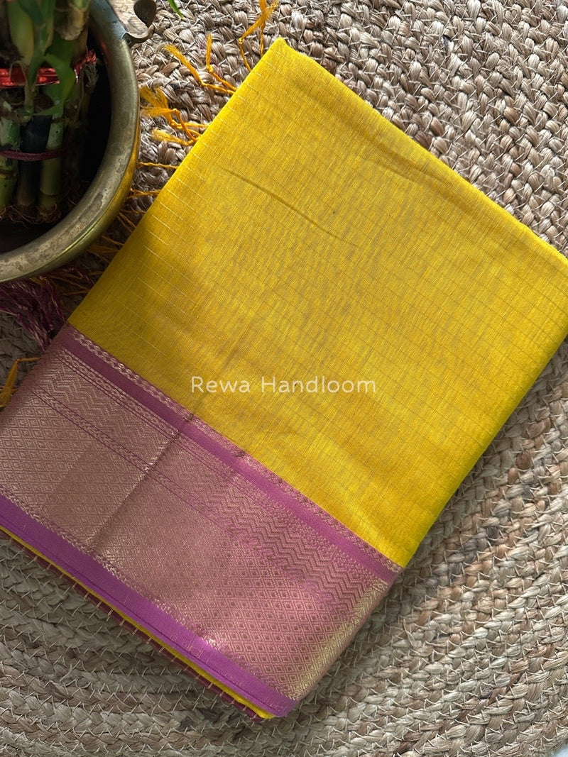 Maheshwari Yellow Zari Linning Saree GL036