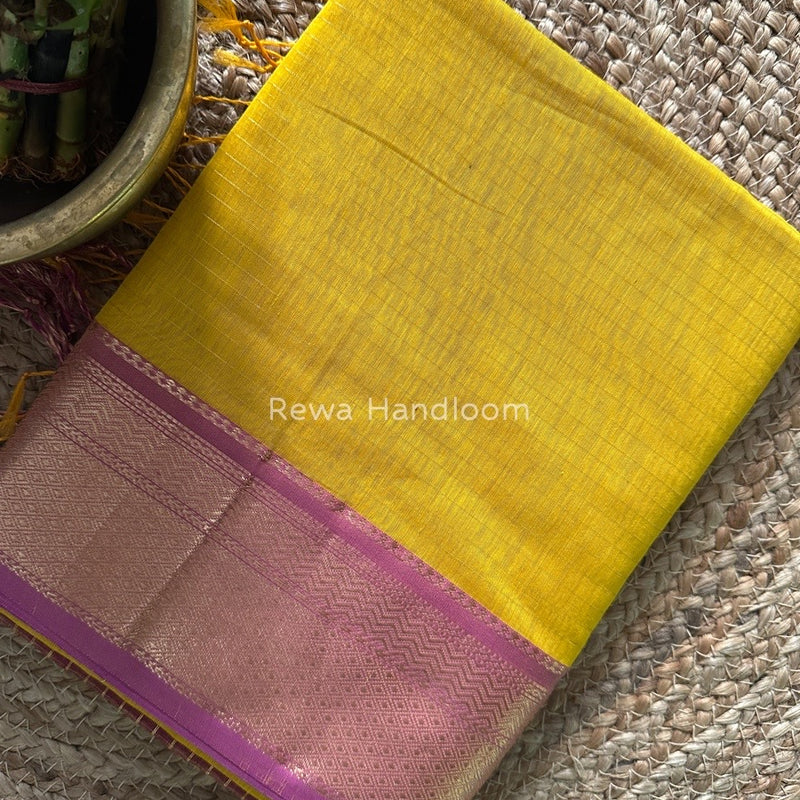 Maheshwari Yellow Zari Linning Saree GL036