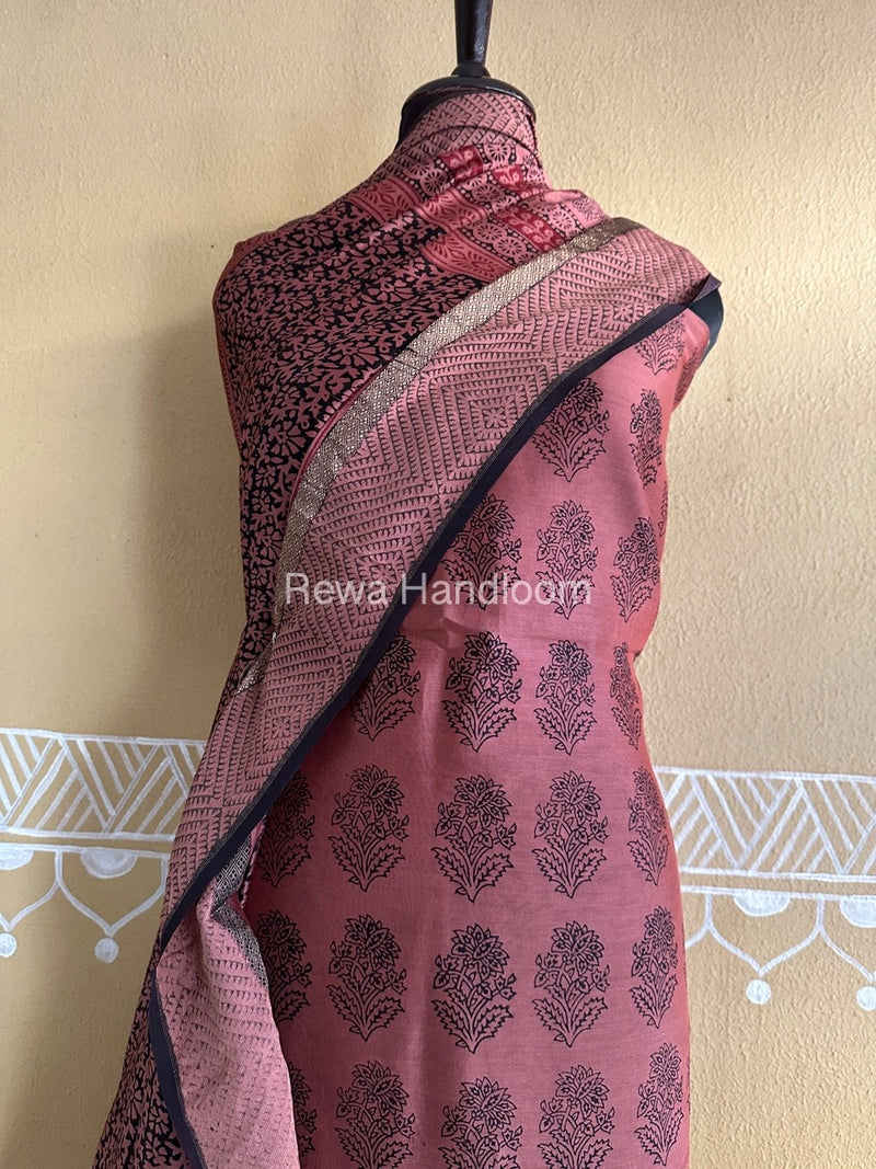 Maheshwari Dark Onion Pink Bagh Print Suit BSP0173