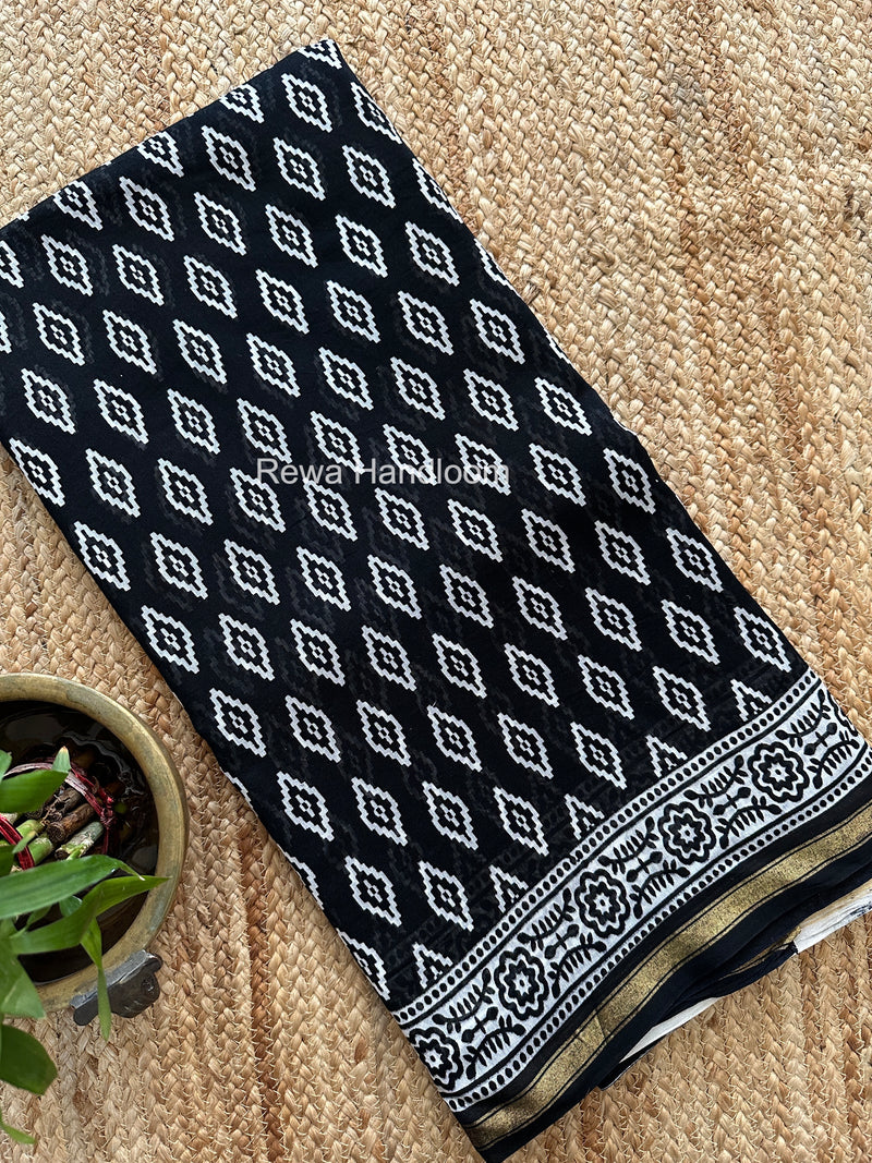 Black Chanderi Silk Printed Saree CPS058