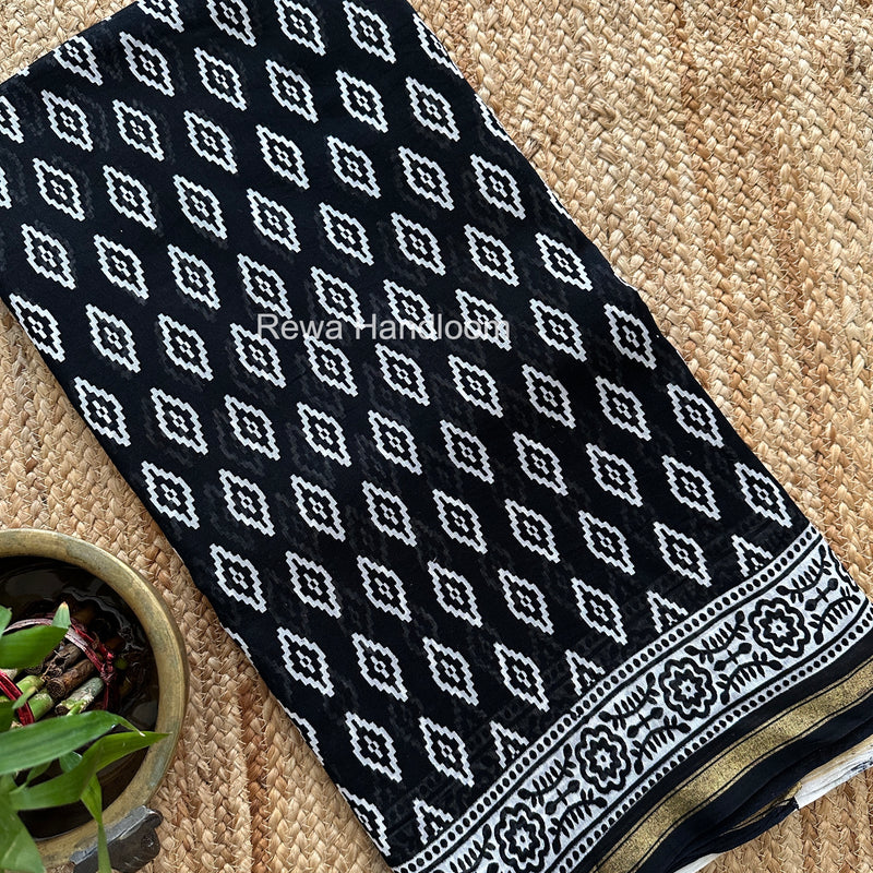 Black Chanderi Silk Printed Saree CPS058