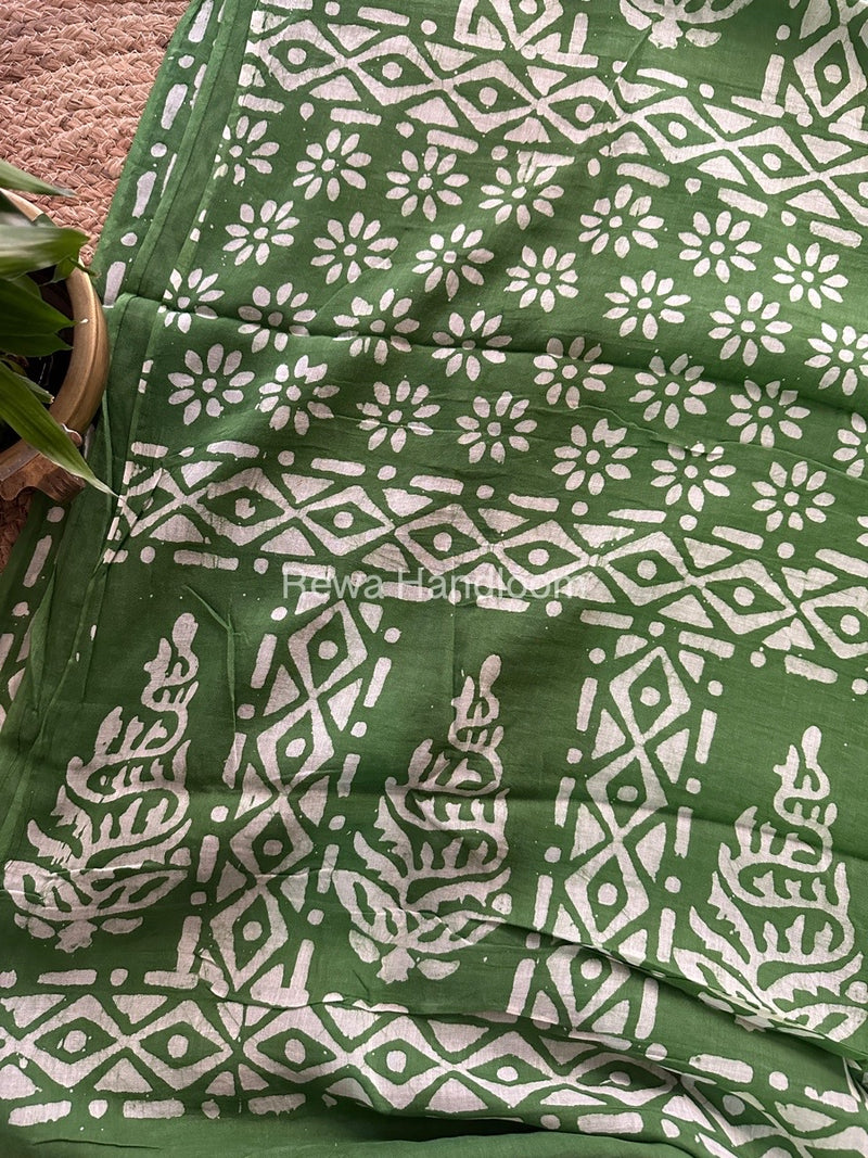 Green Cotton Printed Saree CS020