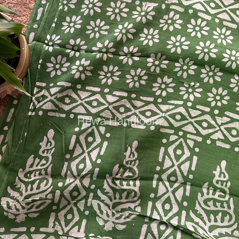 Green Cotton Printed Saree CS020