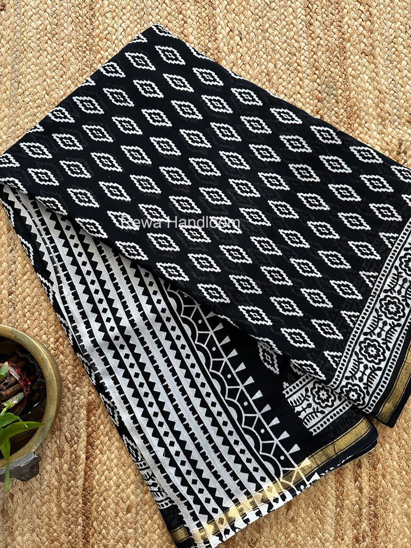 Black Chanderi Silk Printed Saree CPS058