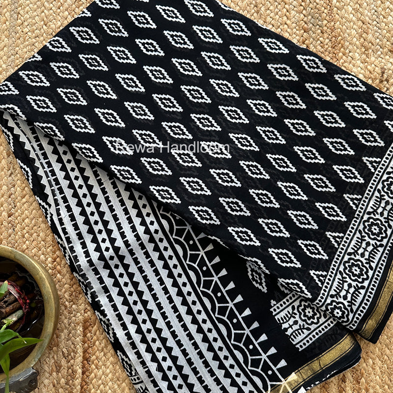 Black Chanderi Silk Printed Saree CPS058