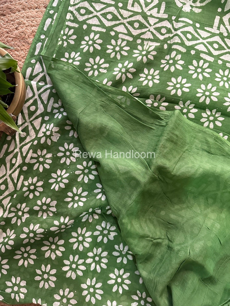 Green Cotton Printed Saree CS020