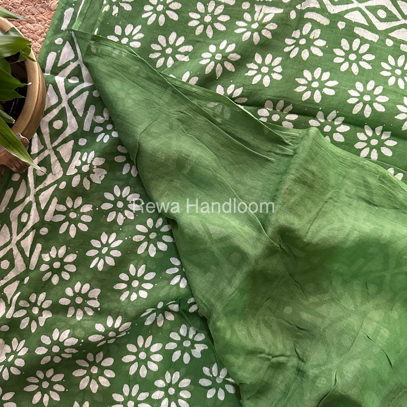 Green Cotton Printed Saree CS020