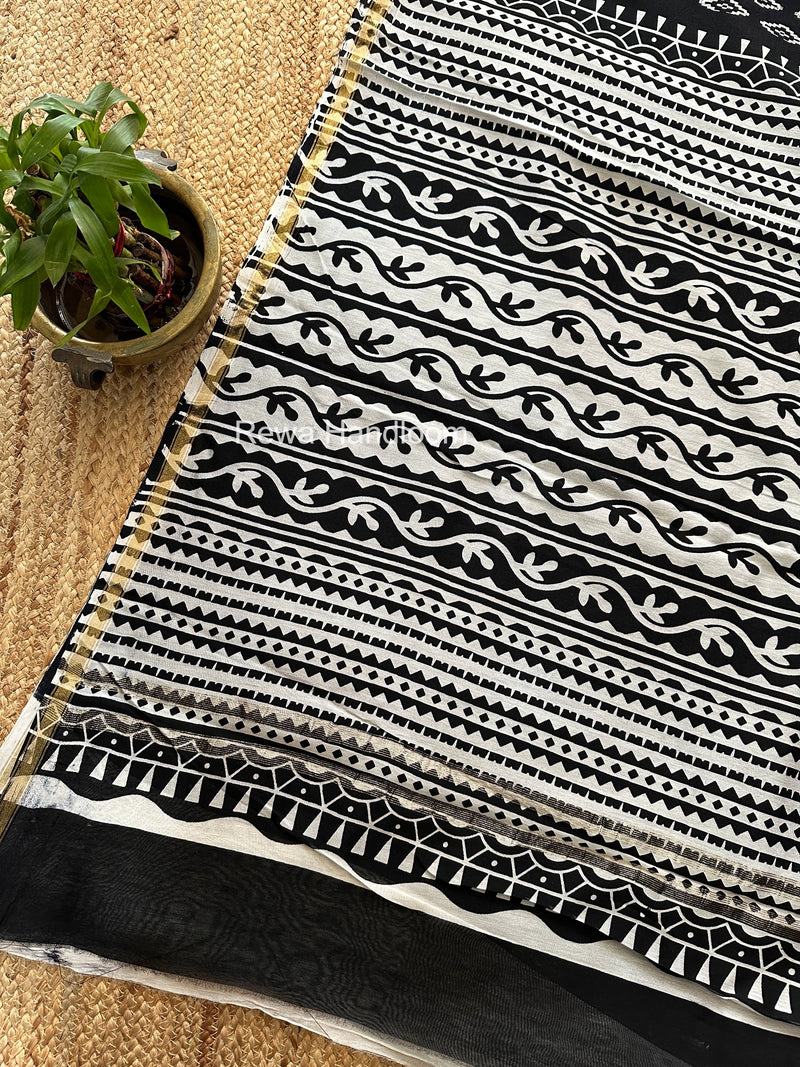 Black Chanderi Silk Printed Saree CPS058