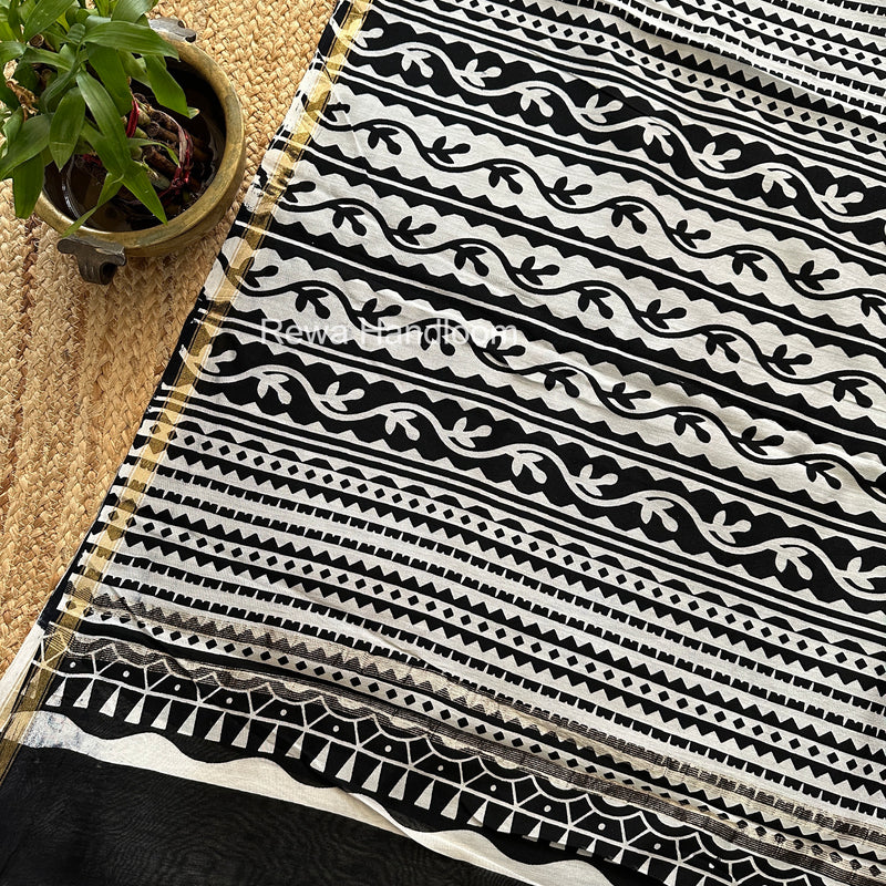 Black Chanderi Silk Printed Saree CPS058