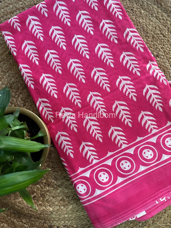 Rani Pink Cotton Printed Saree CS022