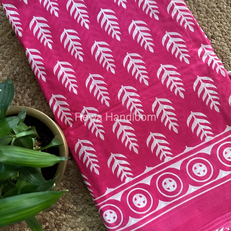 Rani Pink Cotton Printed Saree CS022