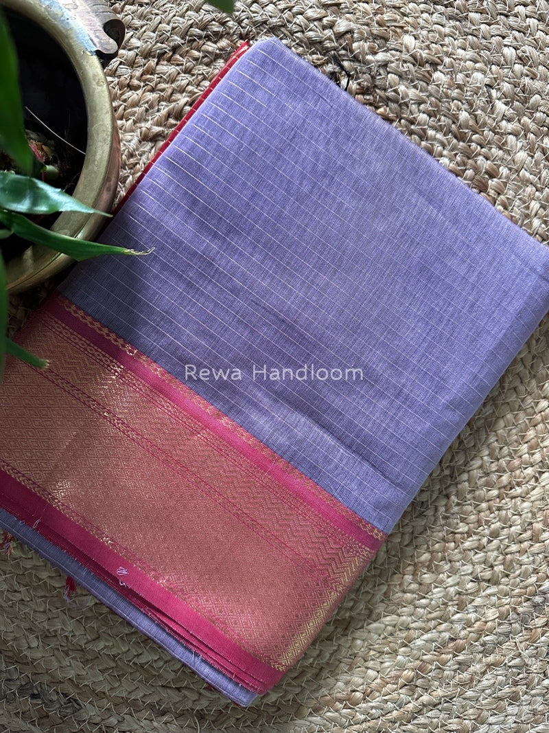 Maheshwari Lavender Zari Linning Saree GL037