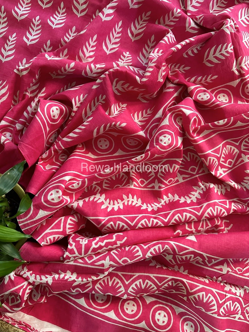 Rani Pink Cotton Printed Saree CS022