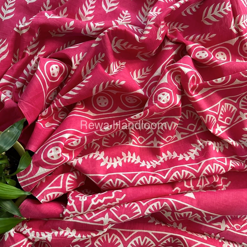Rani Pink Cotton Printed Saree CS022
