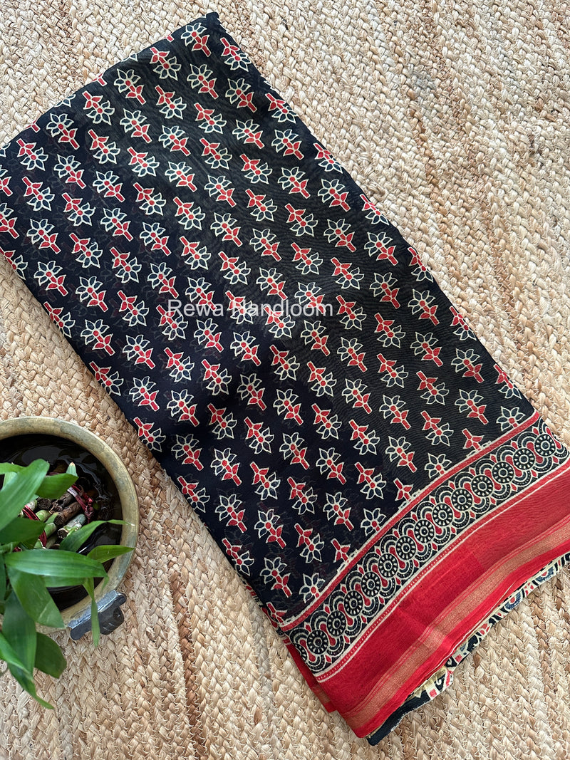 Black Chanderi Silk Printed Saree CPS056