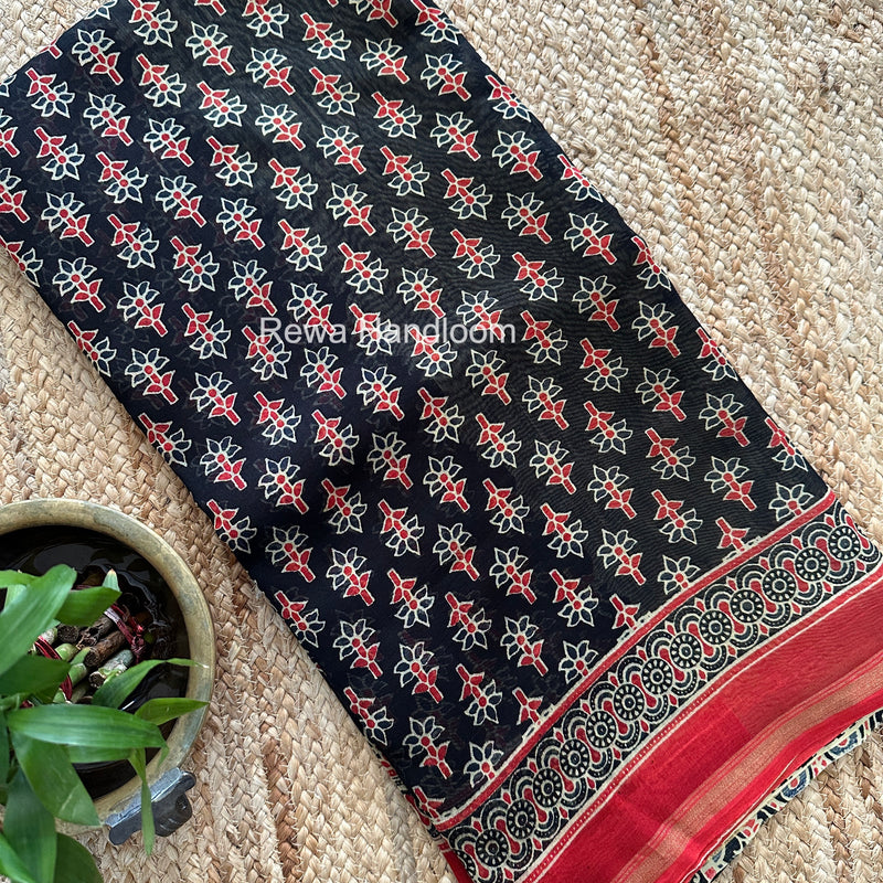 Black Chanderi Silk Printed Saree CPS056