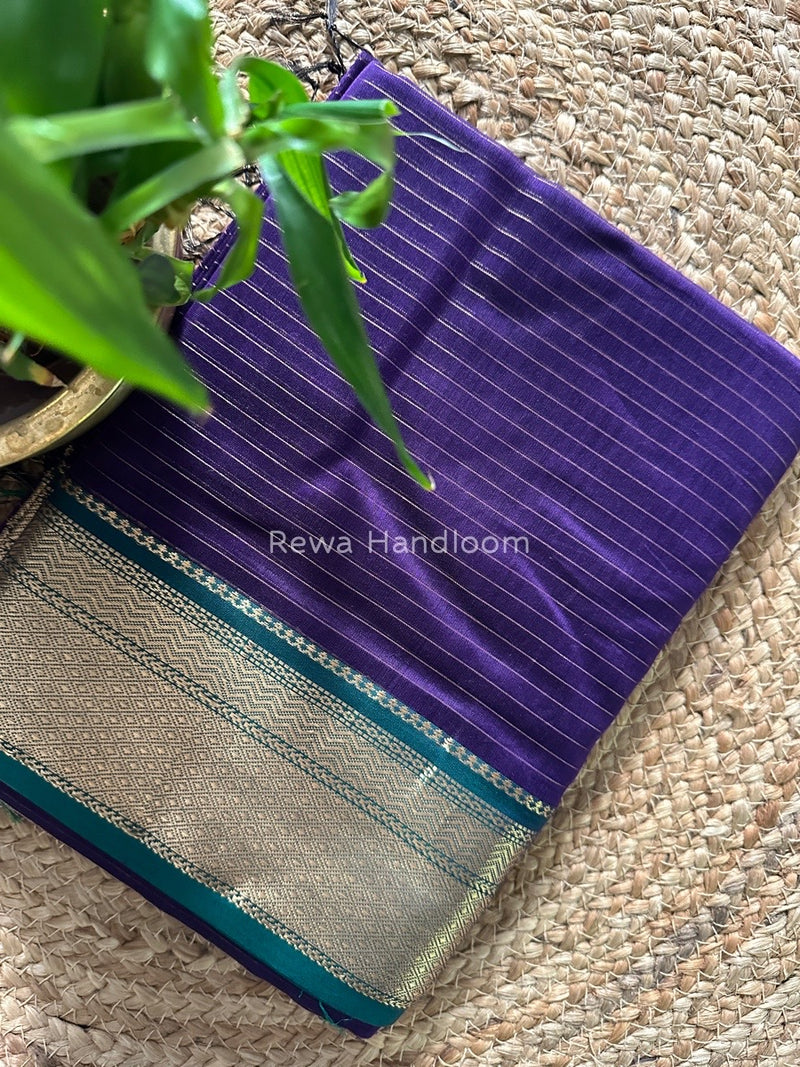 Maheshwari Dark Purple Zari Linning Saree GL038