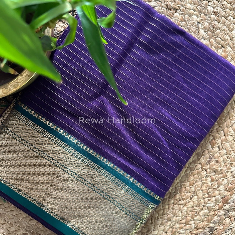 Maheshwari Dark Purple Zari Linning Saree GL038