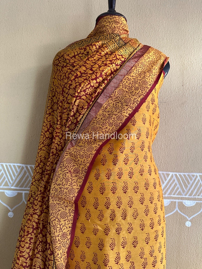 Maheshwari Golden Yellow Bagh Print Suit BSP0170