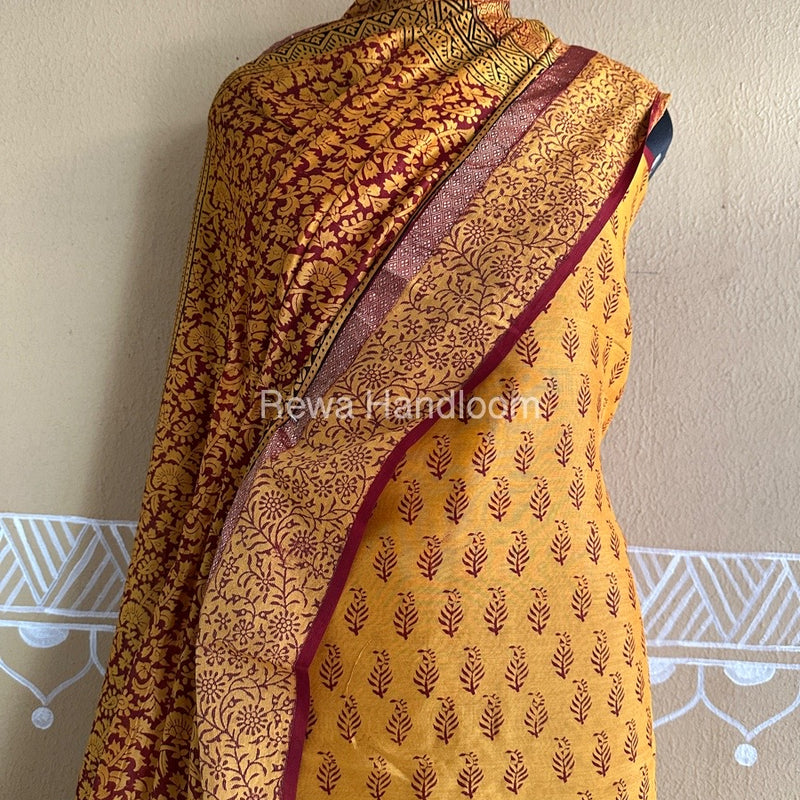 Maheshwari Golden Yellow Bagh Print Suit BSP0170