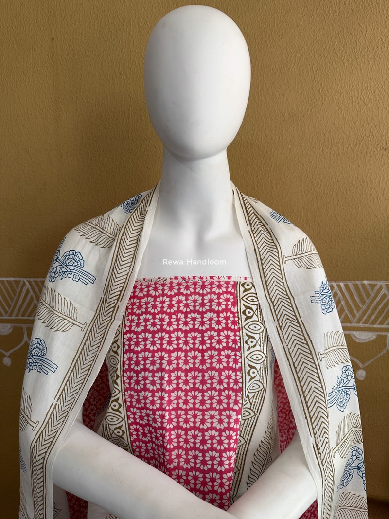 White-Pink Indigo Bagh Print Suit BCI032