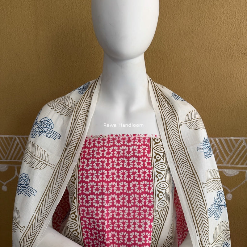 White-Pink Indigo Bagh Print Suit BCI032