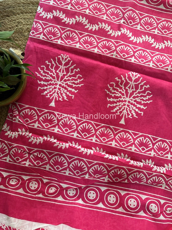 Rani Pink Cotton Printed Saree CS022