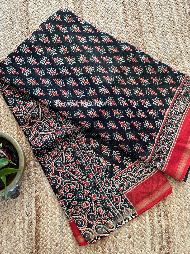 Black Chanderi Silk Printed Saree CPS056