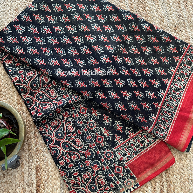 Black Chanderi Silk Printed Saree CPS056