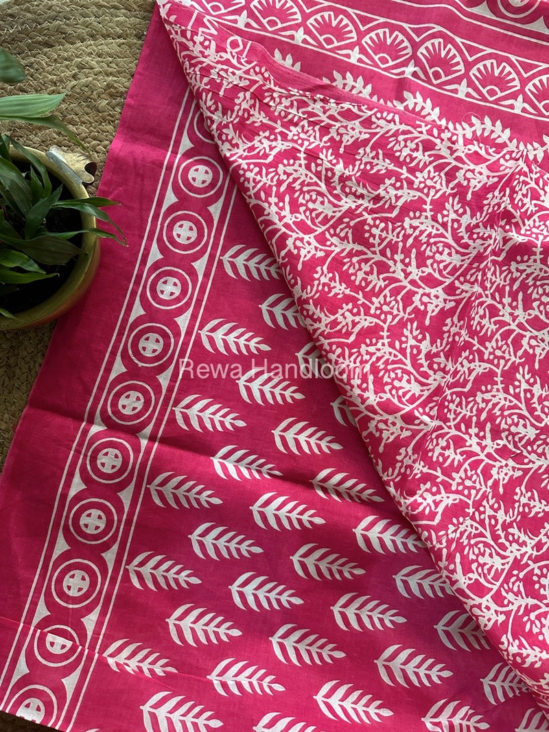 Rani Pink Cotton Printed Saree CS022