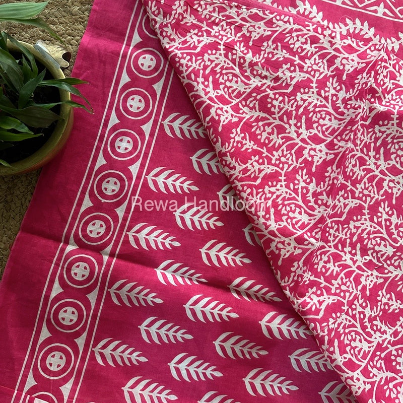 Rani Pink Cotton Printed Saree CS022